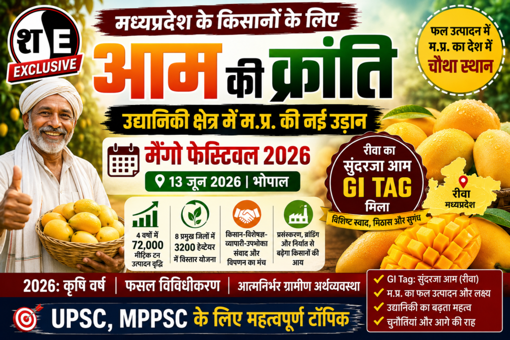 MPPSC/UPSC Study Material: MP Horticulture, Mango Festival 2026 & Sundarja Mango GI Tag | मध्यप्रदेश में आम उत्पादन