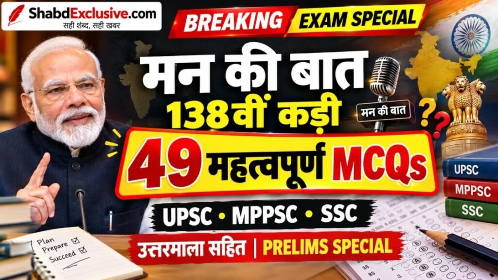 MCQs|नोट्स|'मन की बात' (138वीं कड़ी - 27 सितंबर 2026): राष्ट्रीय सुरक्षा, सुशासन और सांस्कृतिक पुनरुत्थान का एक आईना